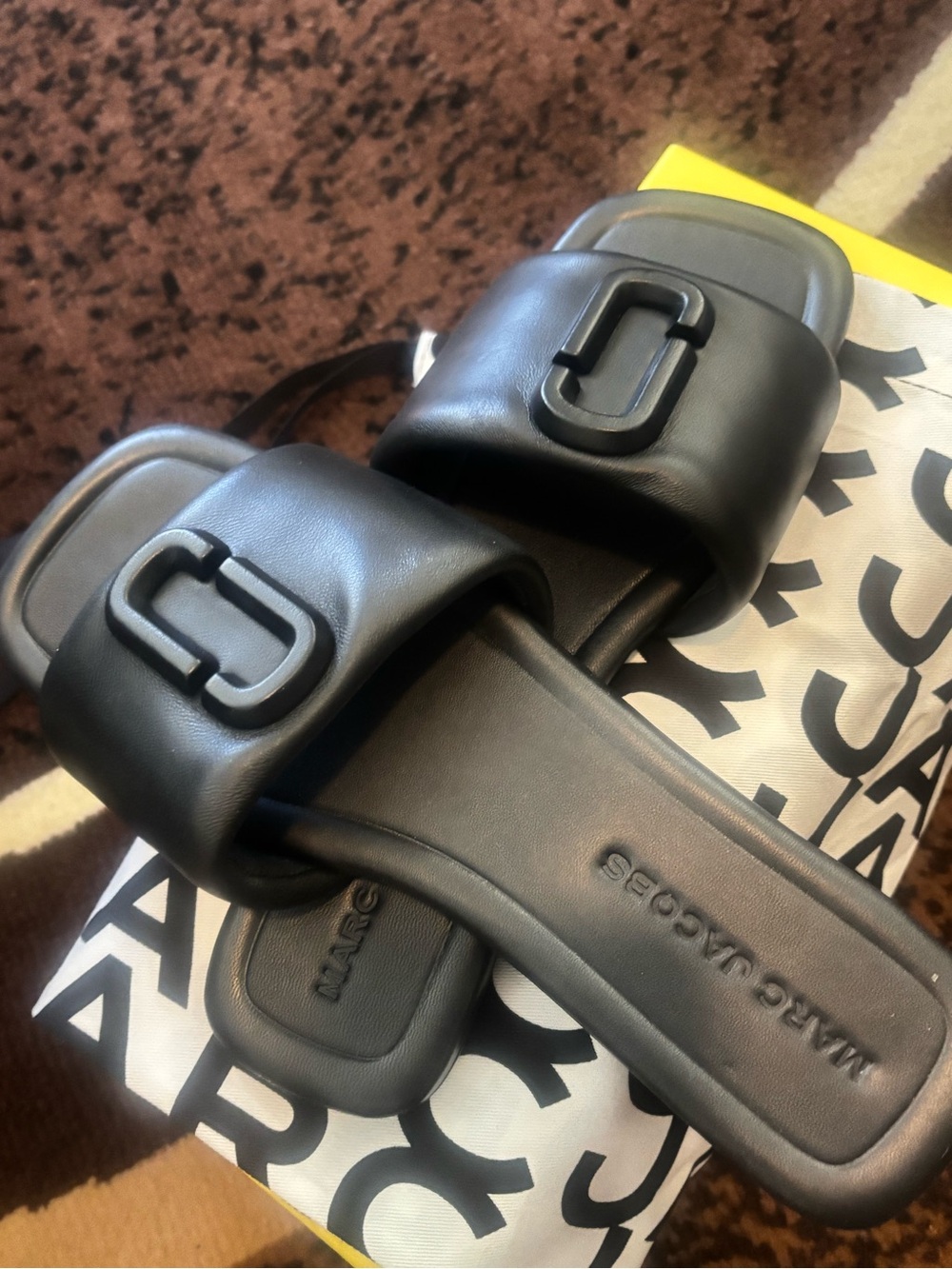 Marc Jacobs Black Padded Slide Sandals with Signature Logo